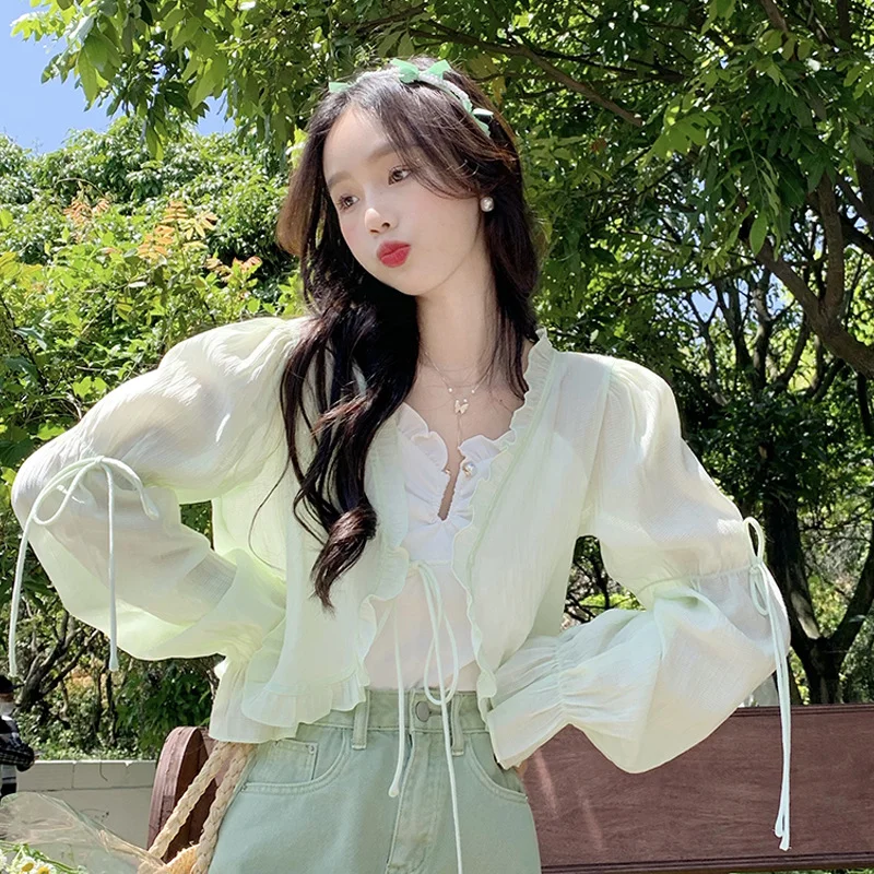 Uveng Uveng Unlined Upper Garment Coat Female Design Sense Small Cardigan Summer Thin Pure And Fresh Sweet Korean Chic Short Jacket Female