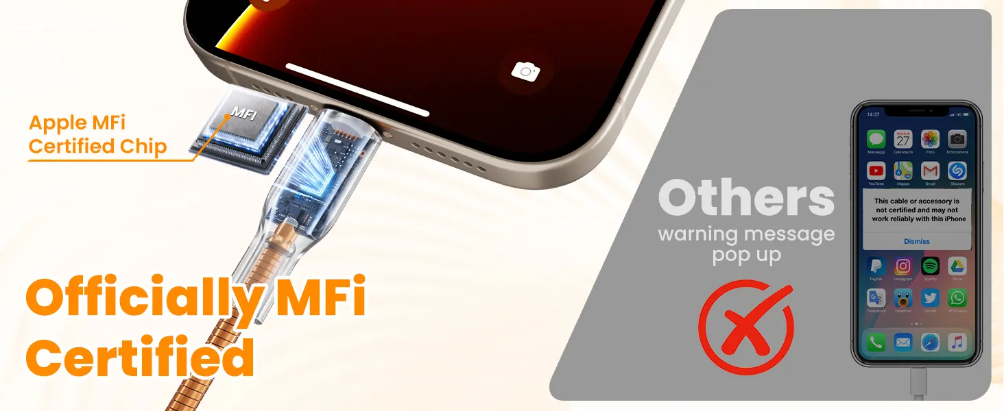 MFi certified metal braided usb to lightning cable