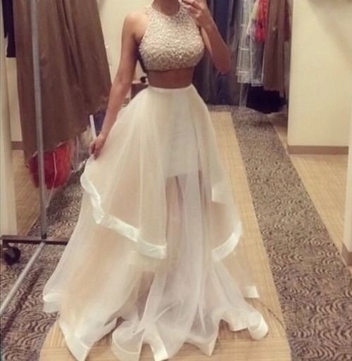 Champagne Two Piece Prom Dresses Custom Made Women Long Evening Party Dress - Shop Trendy Women's Fashion | TeeYours