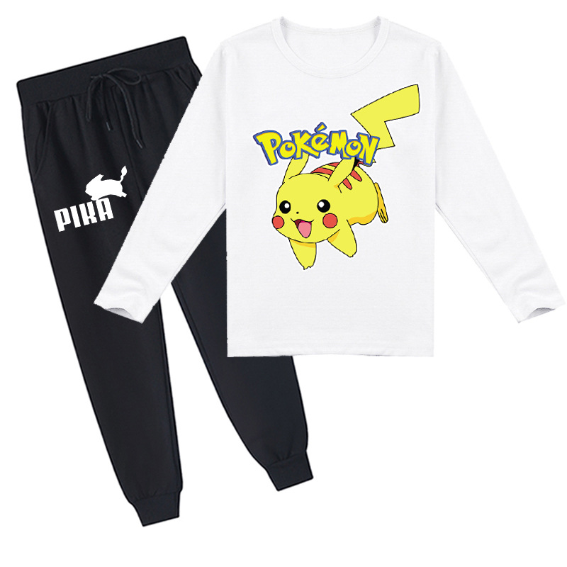 Mayoulove Pikachu Kids Long Sleeve T-Shirt and Pants Set | Cute Pikachu Print | Comfortable & Stylish | Perfect for Boys and Girls Aged 3-8 | Kids Fashion-Mayoulove
