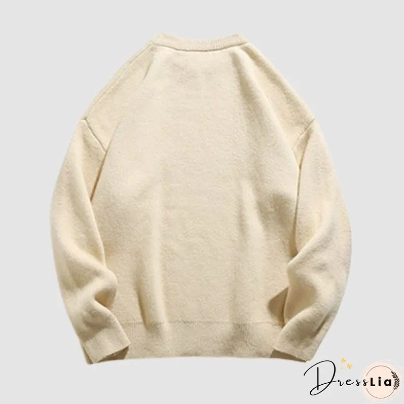 Solid Color Letter Jacquard Knit Sweater