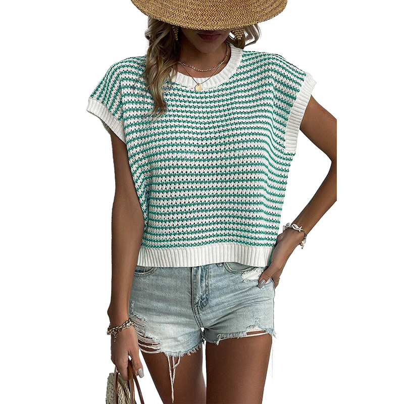 Mature Women Women's Summer Stripes Patchwork Knitting Vest Top