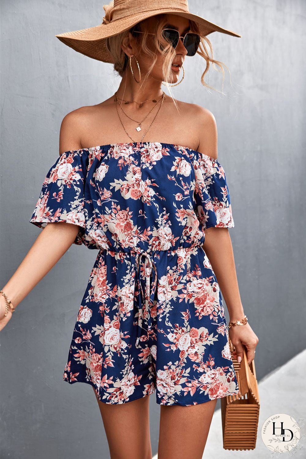 Beach Print Rompers Womens Jumpsuit Summer Temperament Shorts Fashion Casual Suit