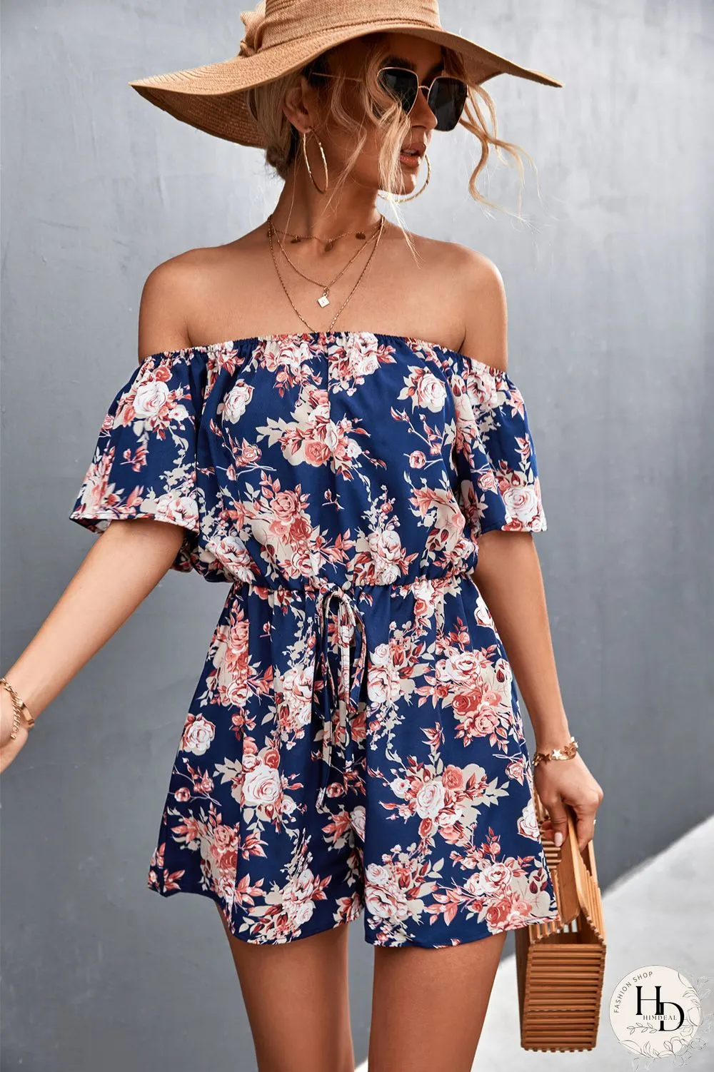 Beach Print Rompers Womens Jumpsuit Summer Temperament Shorts Fashion Casual Suit