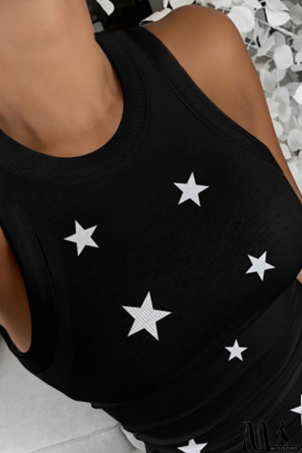 MidiSono - Star Print Round Neck Tank Top