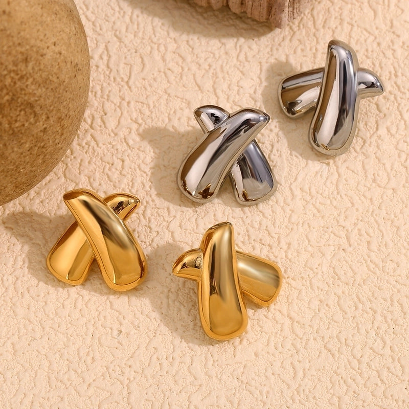 1 Pair Minimalist X-Shaped Solid Color Plating 304 Stainless Steel 18K Gold Plated Ear Studs3