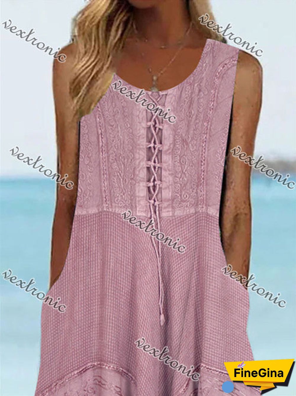 Women's Sleeveless Scoop Neck Pockets Graphic Printed Midi Dress
