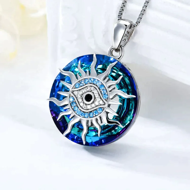 For Granddaughter - S925 I will Always Love and Protect You Crystal Evil Eye Necklace