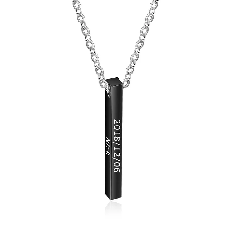 Personalized Vertical Bar Necklace Custom Four Sides Engraved 4 Names 3D Bar Pendant Necklace