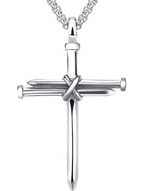 Mens Simple Cross Nail Necklace Pendant