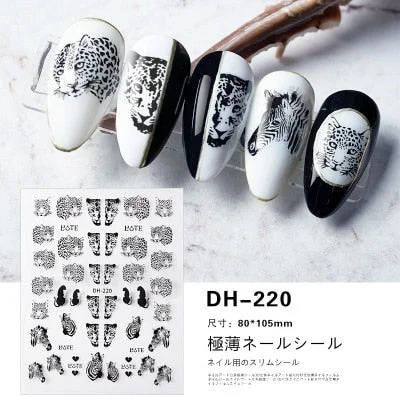 1PC Hollow 3D Nail Stickers Black White Wild Leopard Snake Star Letter Design Adhesive Decals Nail Art Decoration Tip Slider New-Nail Inspo