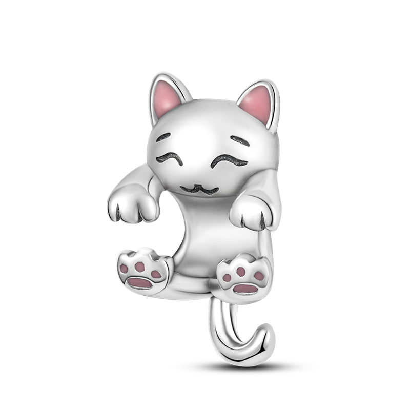 Sterling Silver Lovely cat Pendant Charm Silver 925 Jewelry Original Bracelet Neckalce Fashion Jewelry Accessories KTC125