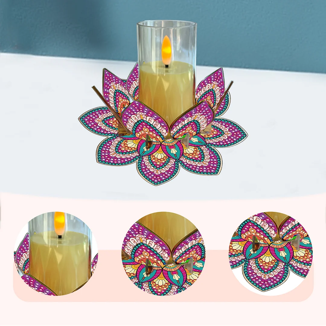 Mandala Lotus-N Acrylic DIY Diamond Painting Candle Holders Without Candles Crystal Painting Tealight Candle Stand Table Centerpiece for Adults Beginners Home Party Decor