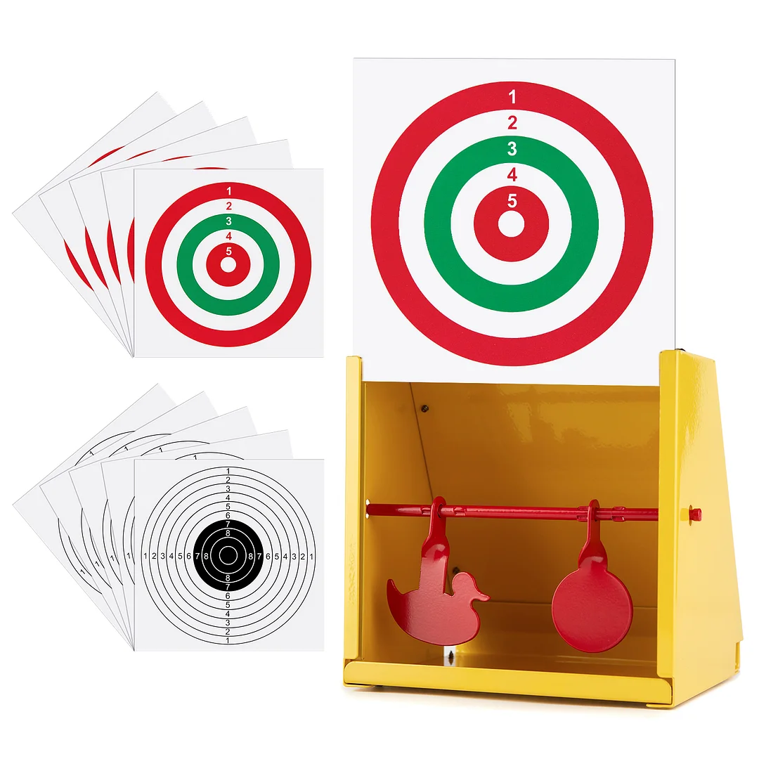 GearOZ BB Trap Target, Paper Target and Resetting Metal Silhouettes Shooting Targets for Pellet Gun Airsoft BB Gun Grey/Yellow