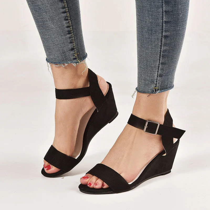 Women's European and American Buckle Wedge Heel Sandals
