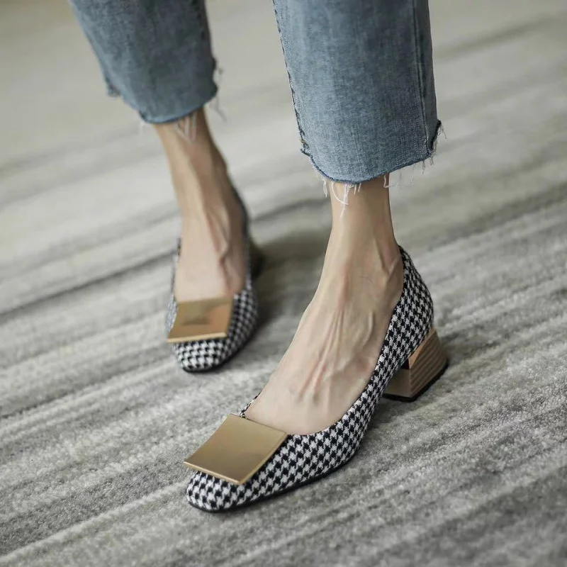 Zhungei Temperament Women Shoes Spring Summer New Midheel Shallow Mouth Single Shoe Women Square Toe Wild Fairy Style Ladies Shoes