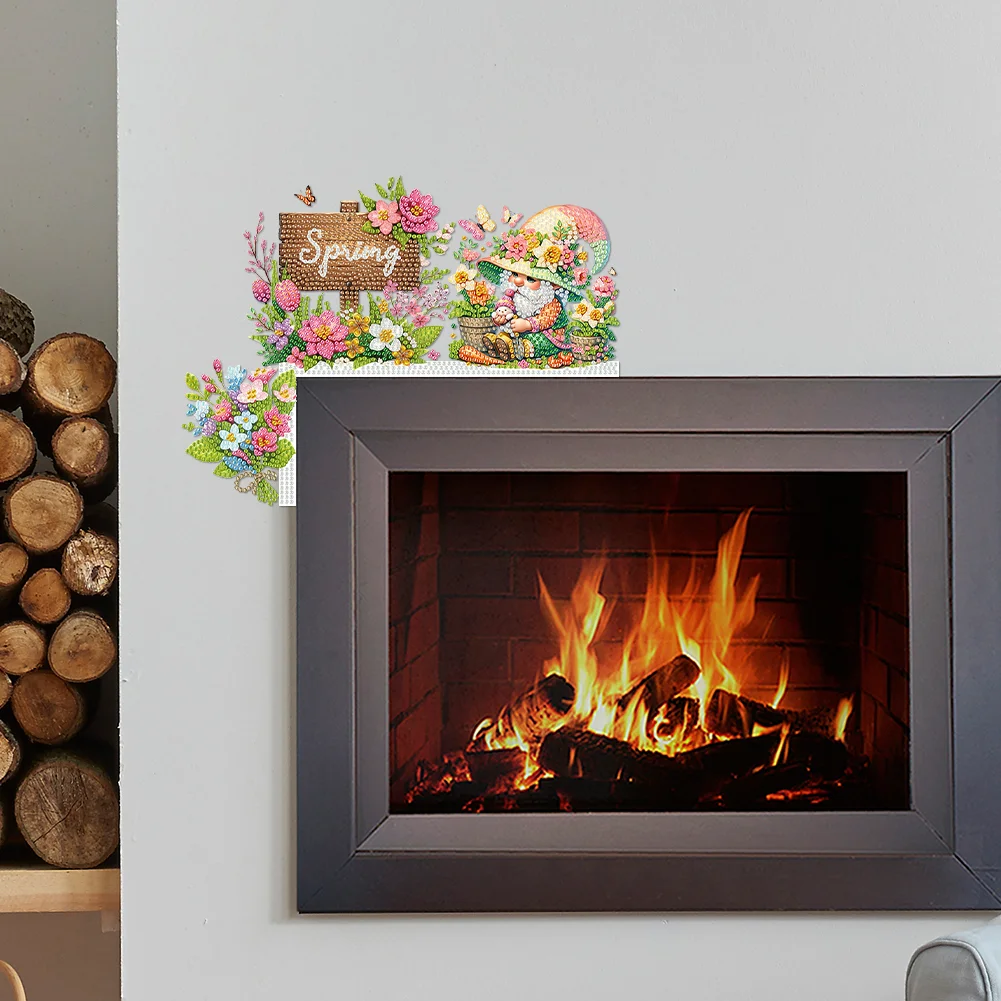 DIY Spring Garden Gnome Diamond Painting Art Door Right Angle Sign for Home Decor