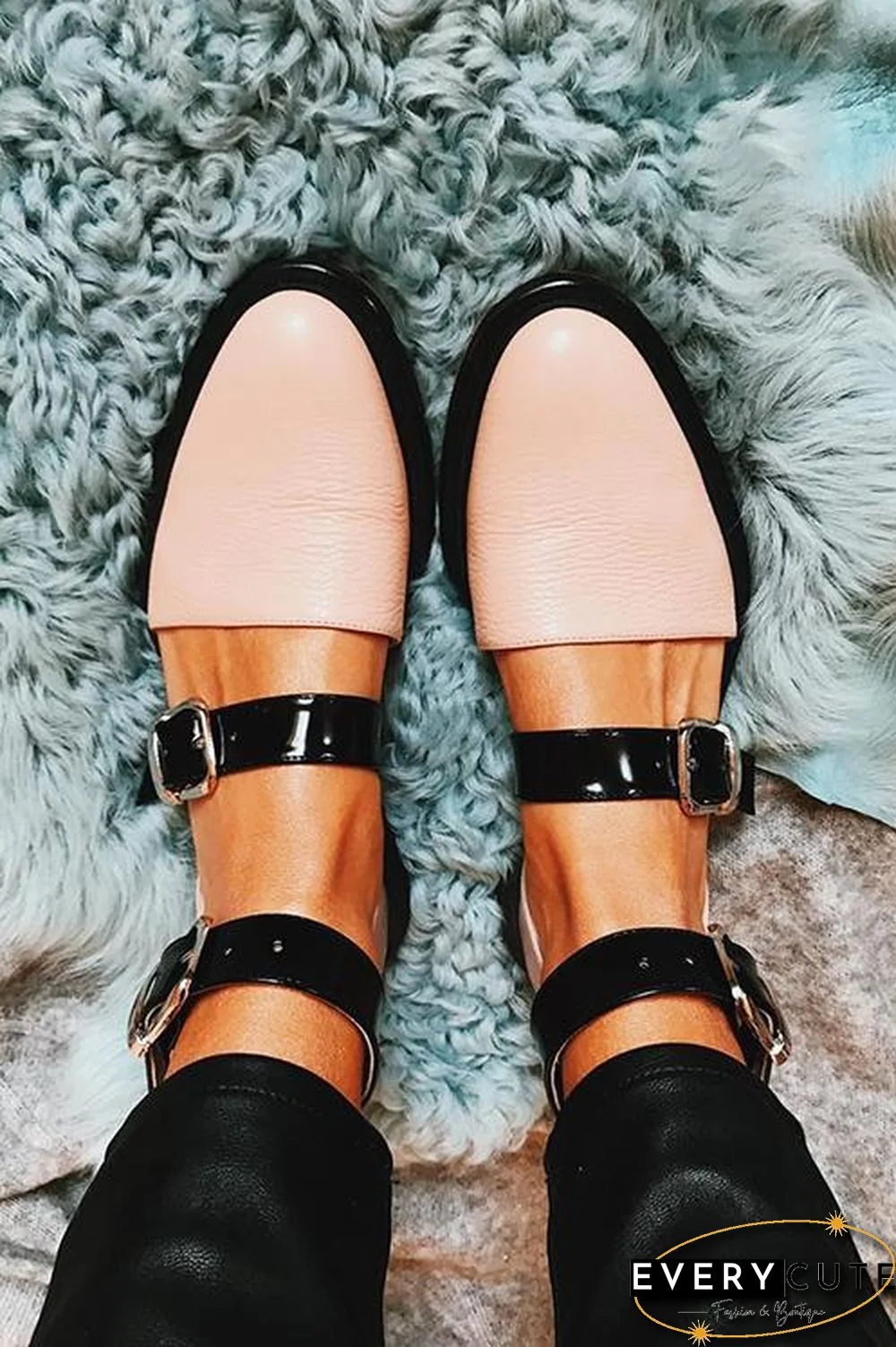 Buckle Color Block Sandals Flats