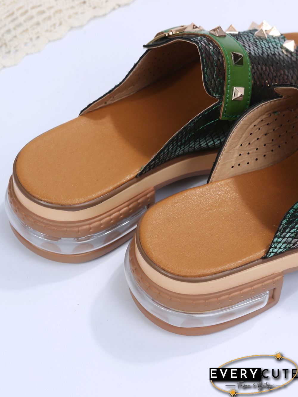 Urban Studded Snake Print Chunky Heel Slippers