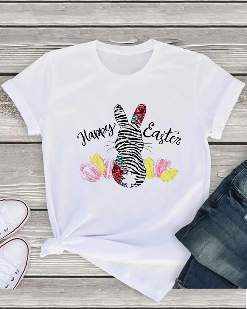 Easter Print Casual Short Sleeve T-Shirt