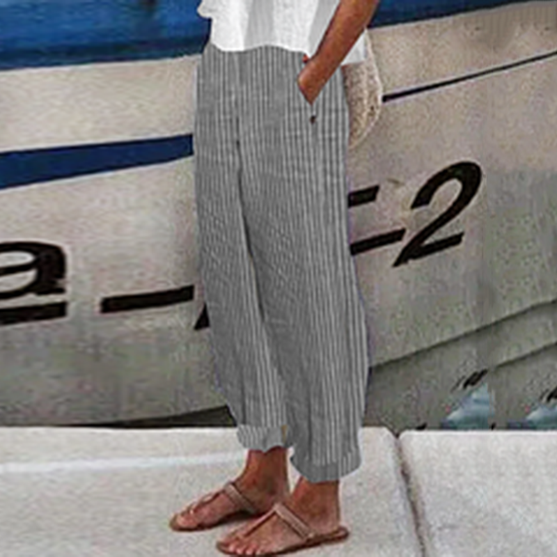 Comstylish Vintage Cotton And Linen Striped Linen Loose Cozy Pants