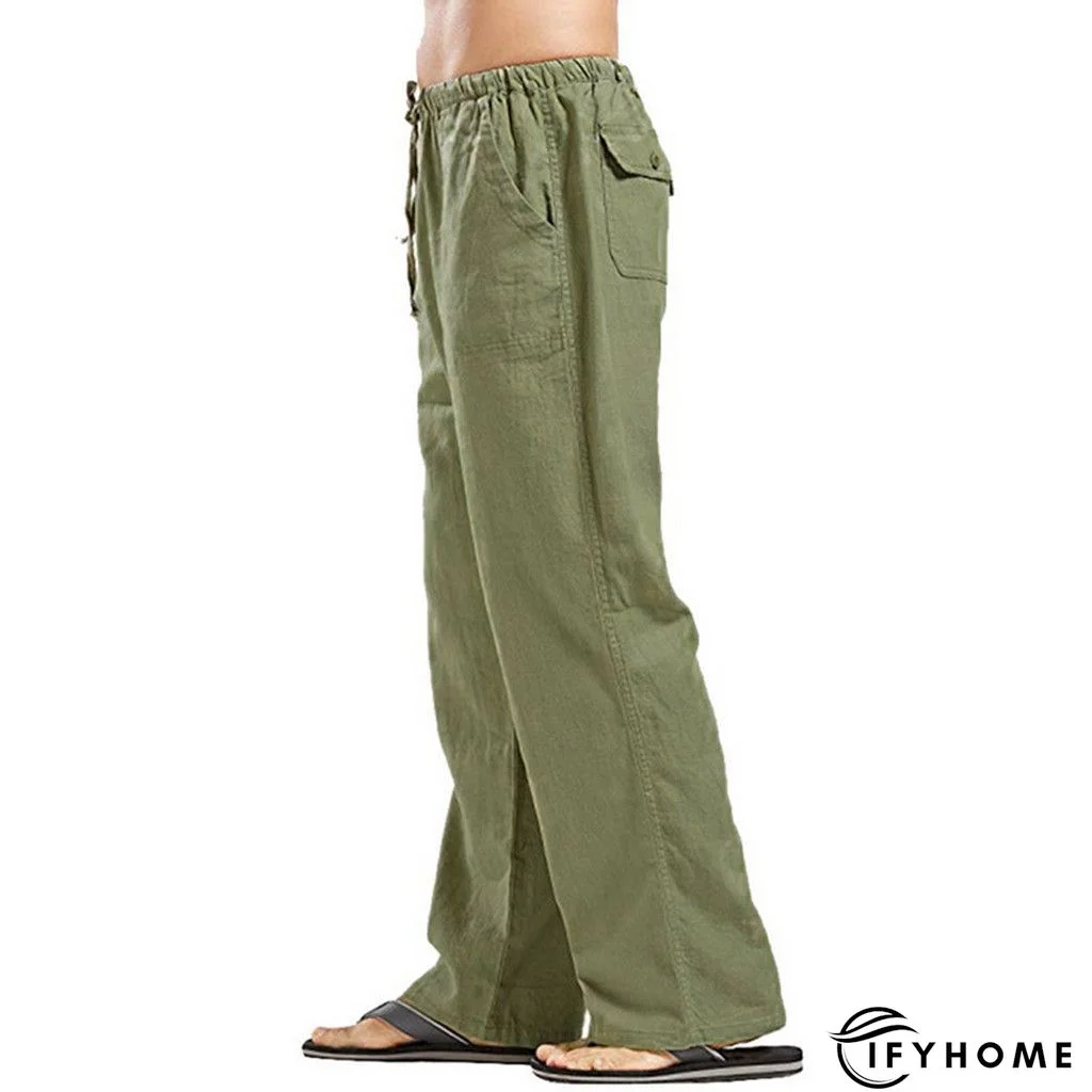 Men's Linen Pants Trousers Summer Pants Beach Pants Drawstring Elastic Waist Plain Breathable Soft Casual Daily Holiday Linen / Cotton Blend Fashion Streetwear Black White Micro-elastic | IFYHOME
