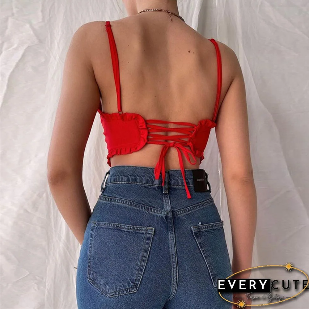 Y2k Ruffle Top Summer Fairy Grunge Sleeveless Triangle Hem Clothes Solid Color Cami Korean Fashion Ladies Clothes