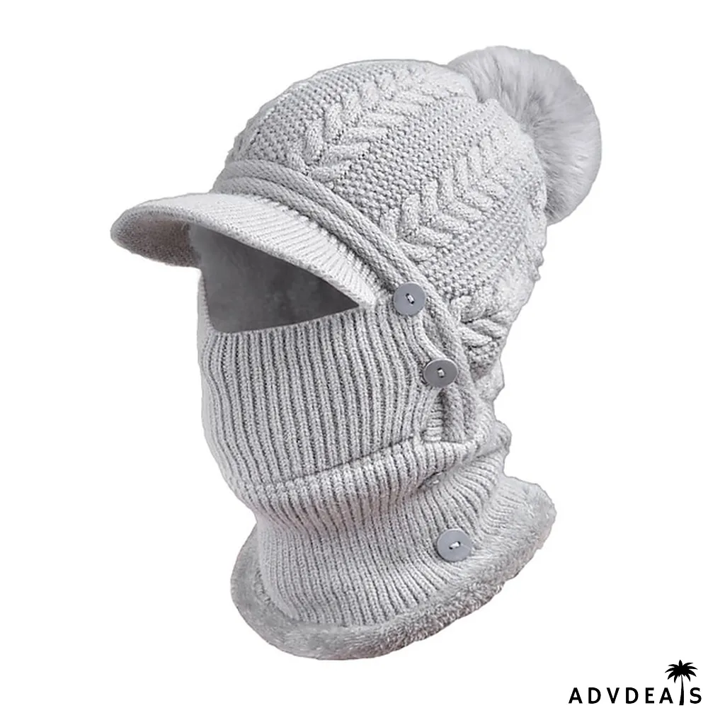 Border Hat Winter Women's One Piece Knitted Pullover Warm Cap Solid Color Ear And Face Protection Hat