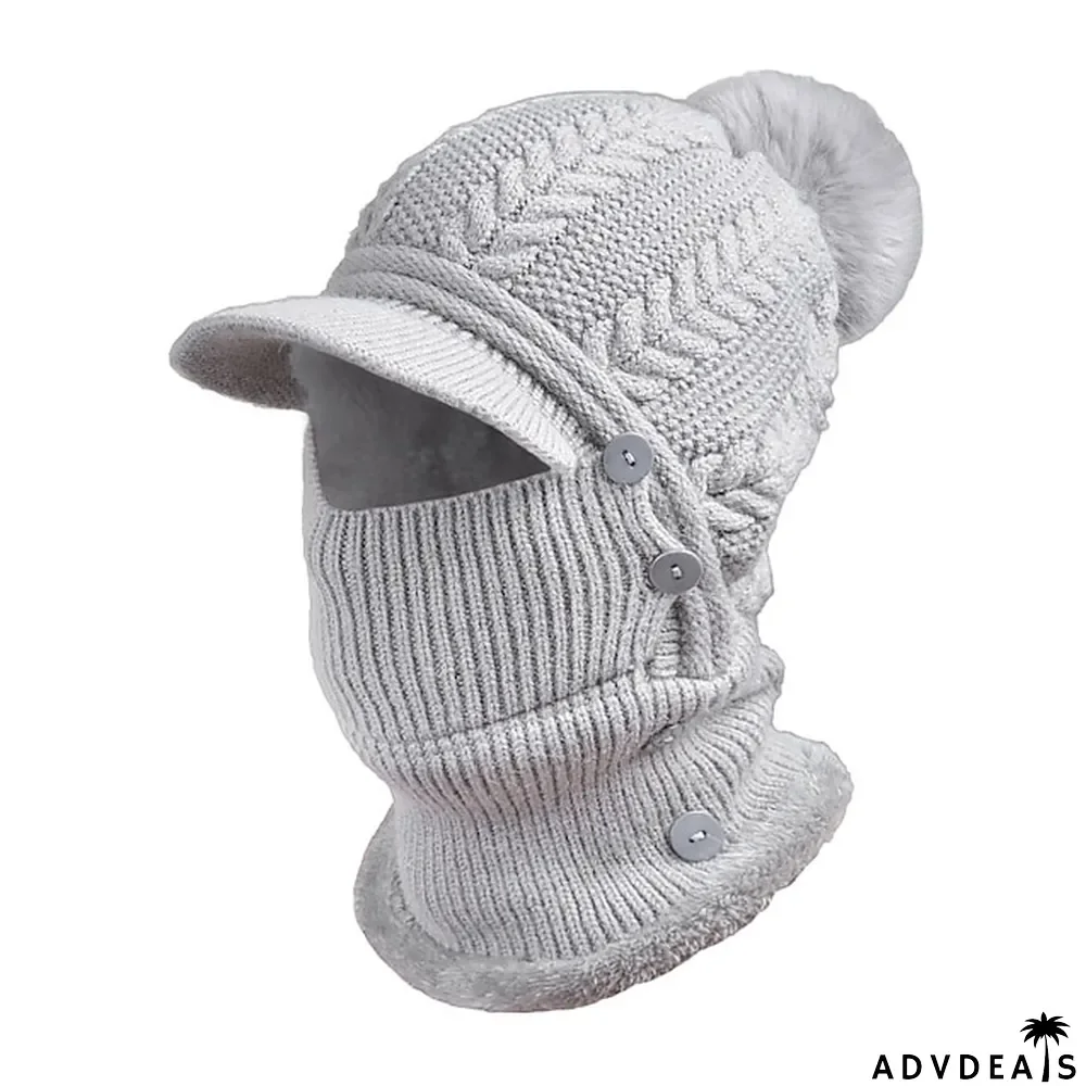 Border Hat Winter Women's One Piece Knitted Pullover Warm Cap Solid Color Ear And Face Protection Hat