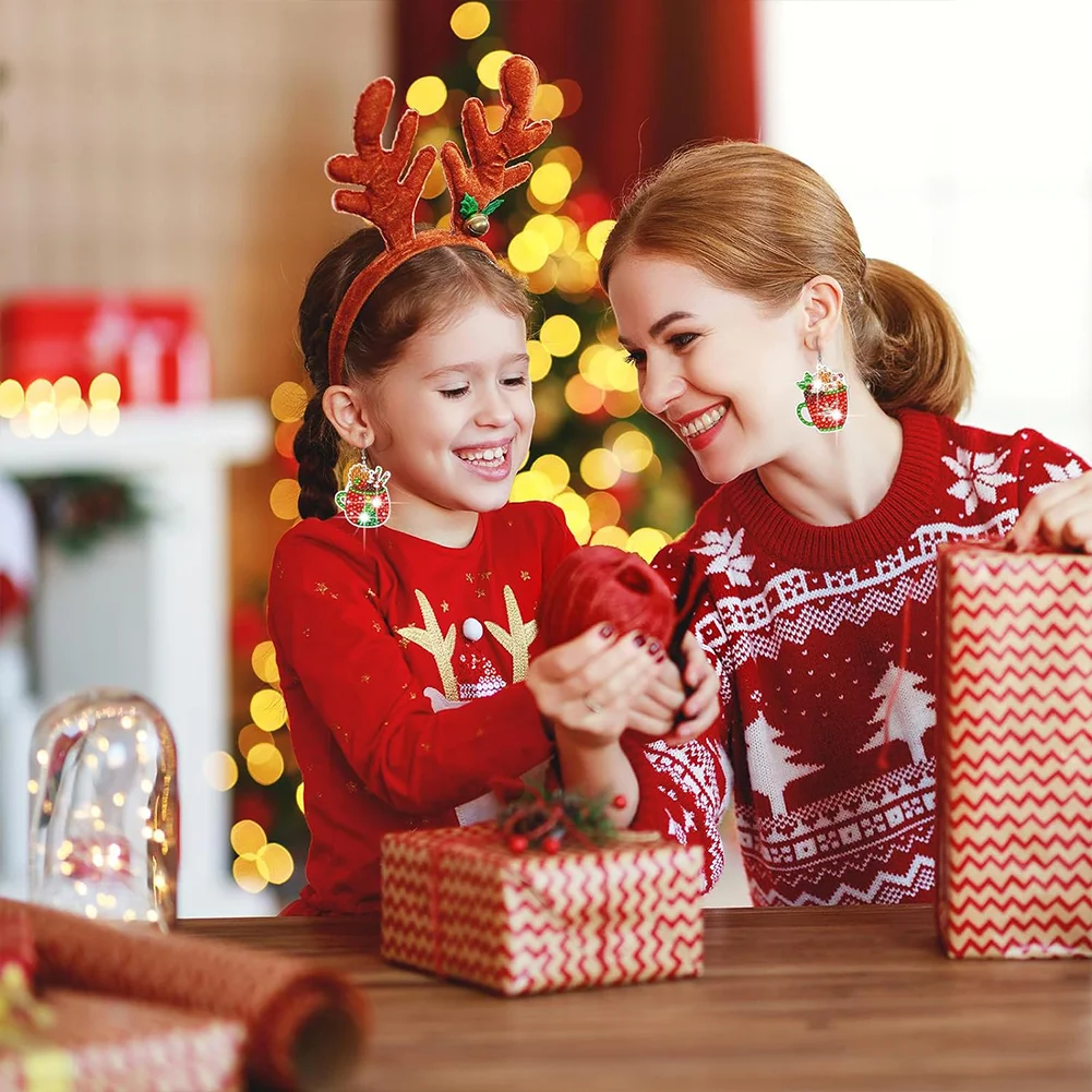 9 Pairs Christmas Cup Double Sided Diamond Painting Earrings Dangle Drop Diamond Art Earring Kit