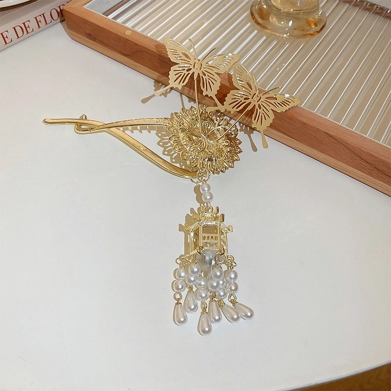 Elegant Fashion Geometric Flower Alloy Plating Inlaid Pearls Artificial Pearls Hair Clip