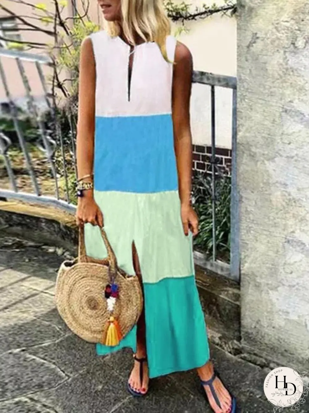 Color Block Tiered Maxi Dress