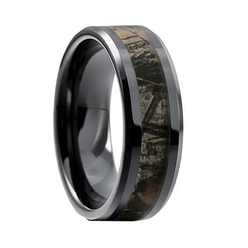6MM 8MM Black Tungsten Carbide Camo Camouflage Comfort Fit Wedding Bands