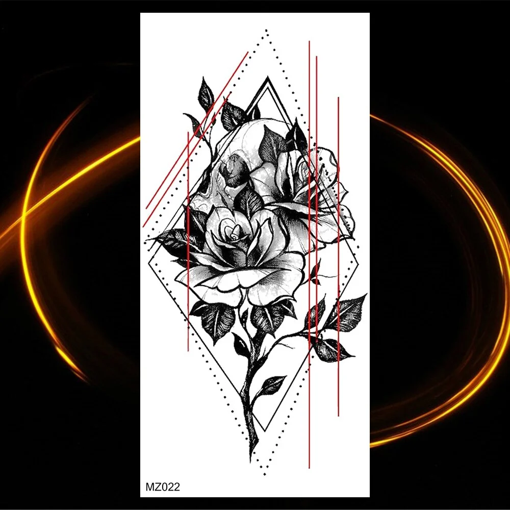 Sdrawing Black Rose Flower Snake Temporary Tattoos For Women Adult Girl Peony Serpent Fake Tattoo Forearm Water Transfer Tatoos Decal