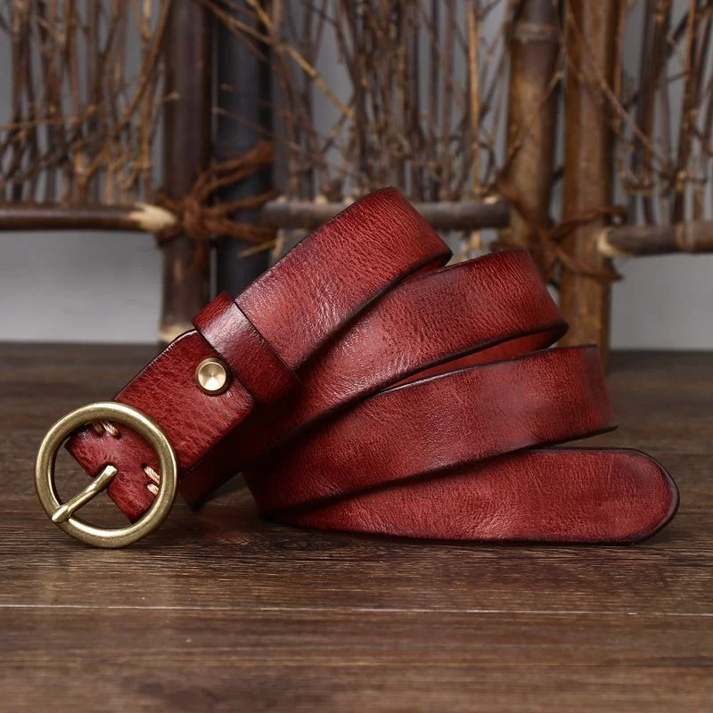 Women's 2024 Copper Buckle Leather Belt for Jeans INS Style Matching Belt 2.8CM Wide