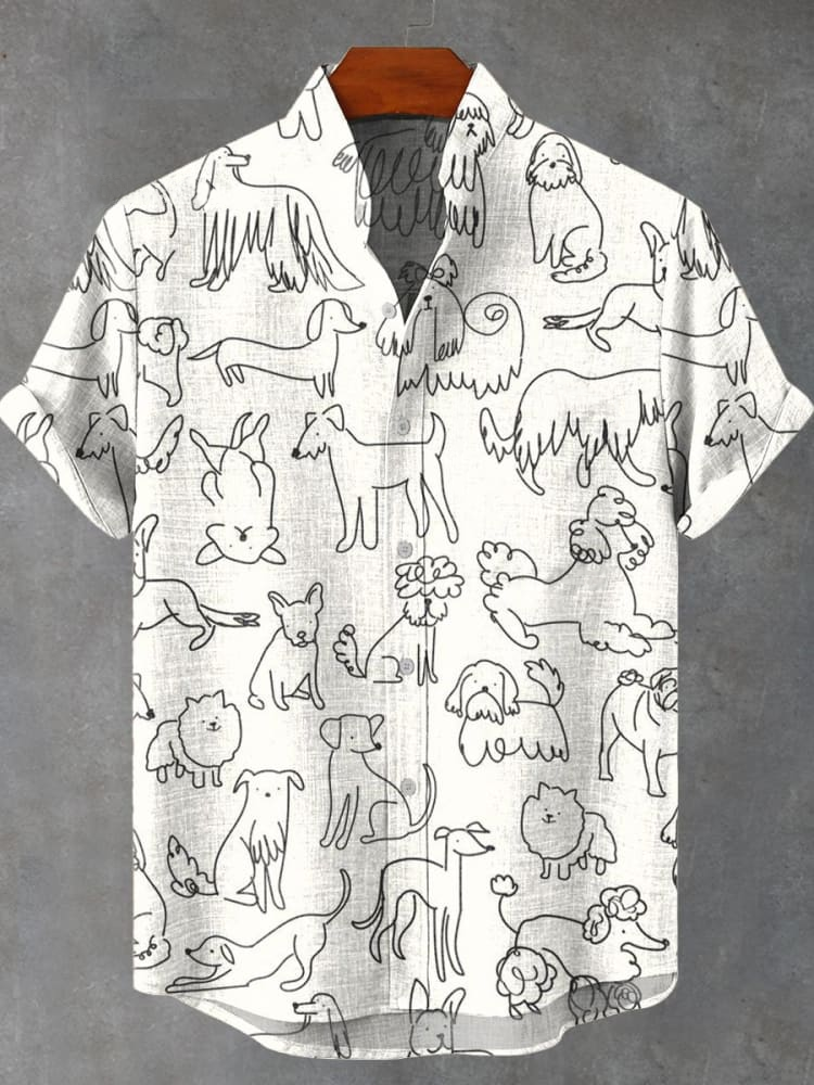 Simple Black And White Dog Pattern Vintage Print Shirt