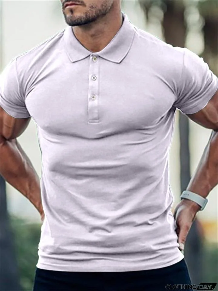 Trendy Men's Skinny Pure Color Polo T-shirts