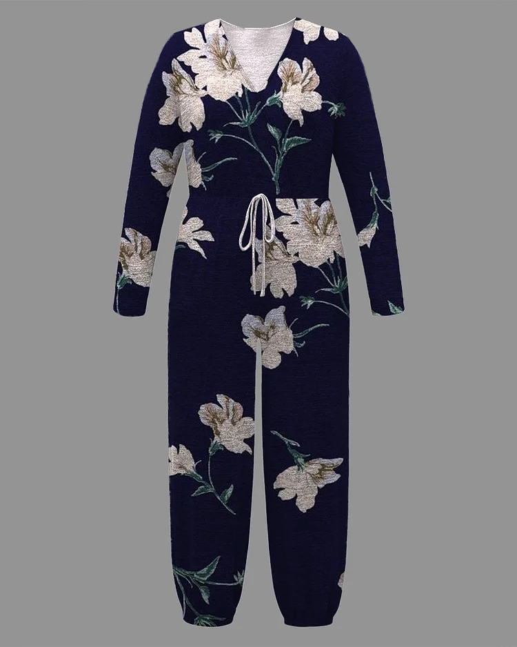 Women's Plus Size Casual Simple Printed Jumpsuit