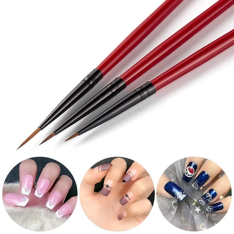 3pcs/Set Nail Brush Nail Art Acrylic Liquid Powder French Stripes Lines Liner Painting Design Brush Dotting Picking Pen Tool-Nail Inspo