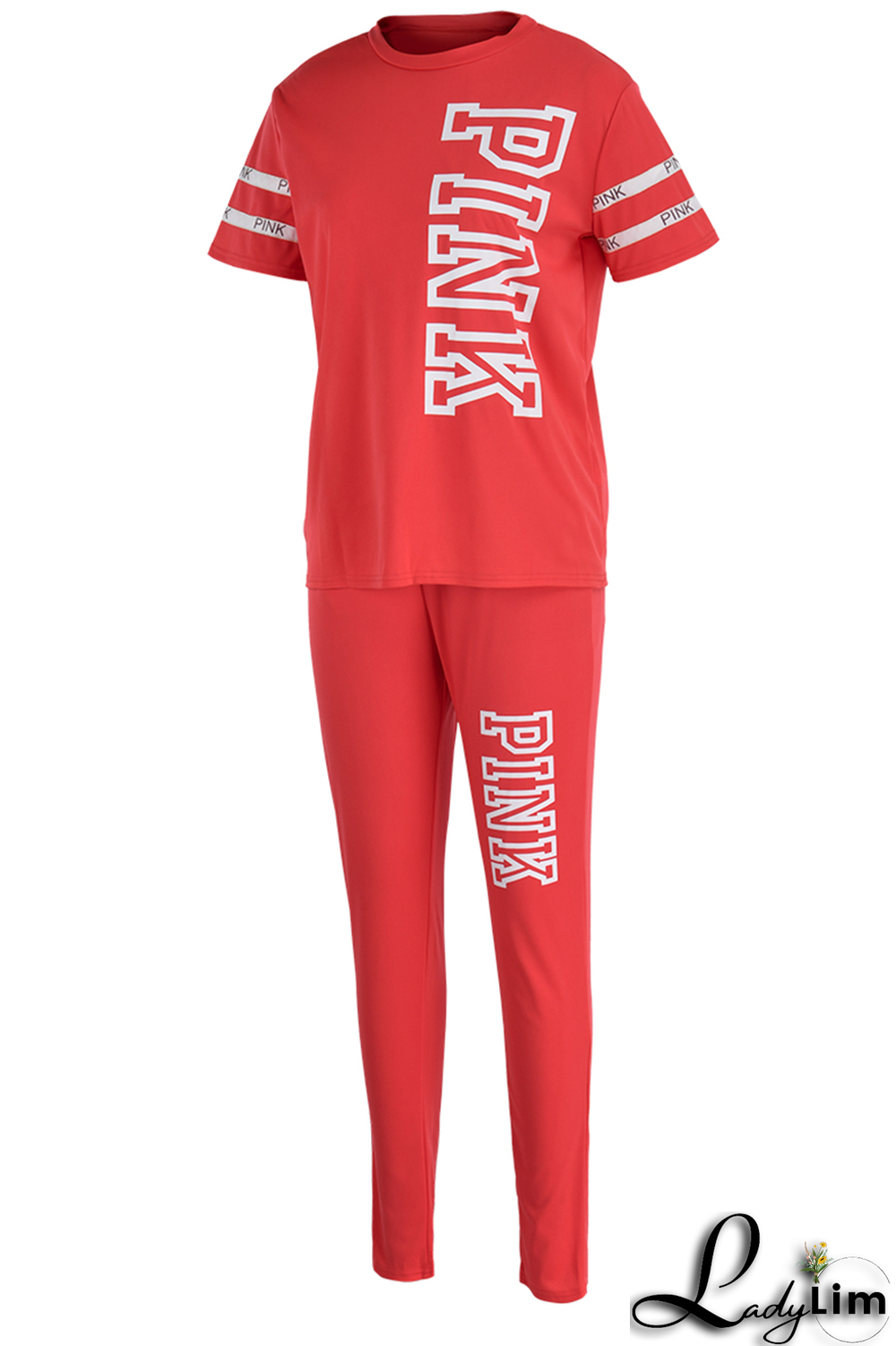 Light Purple Casual Patchwork Letter O Neck Short Sleeve Two Pieces