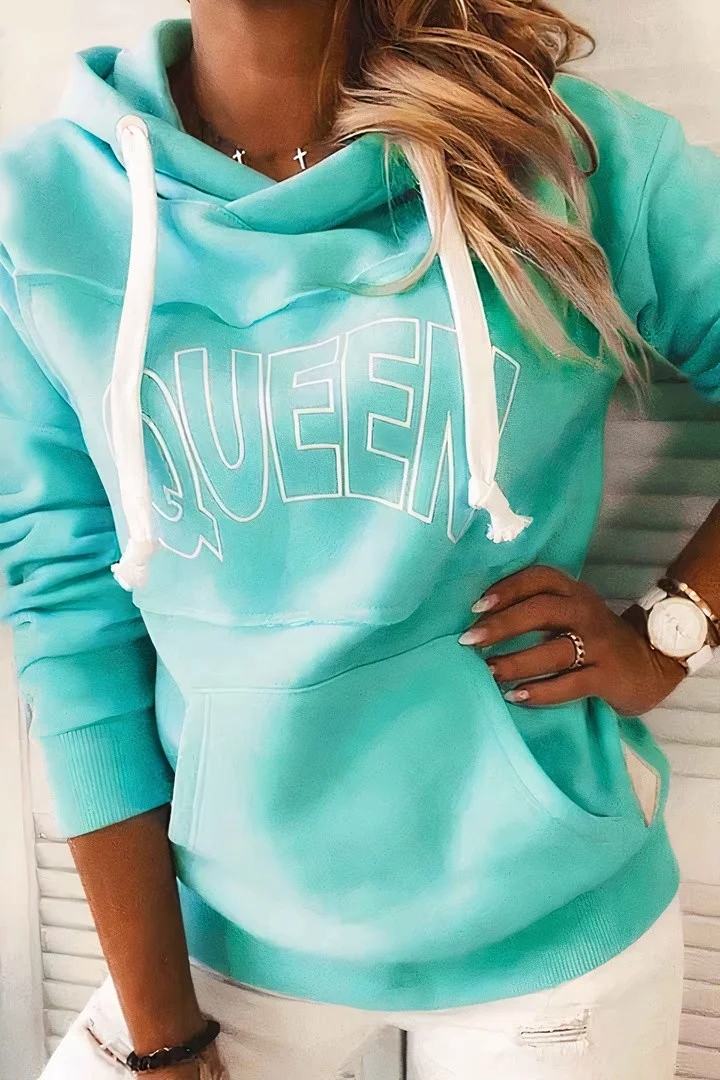 Letter Print Pocket Front Drawstring Hoodie