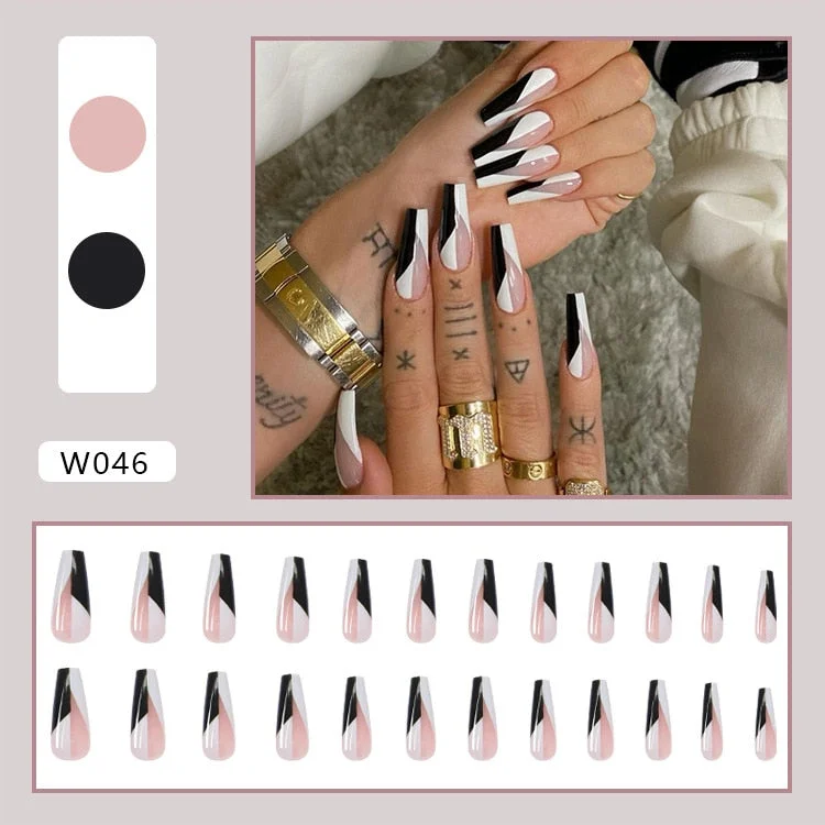 24PCS Dark Punk False Nails with Glue Gradient Long Detachable Fire Dragon  on Nails Skull Flame Art DIY Fashion Manicure Tool-Nail Inspo