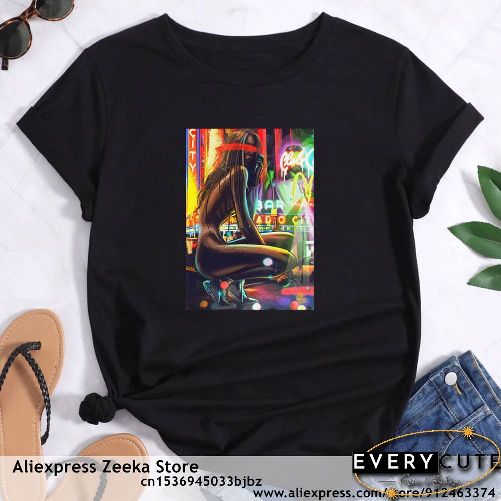 Womens Traveling Fun Print Tee-Shirt for Girls Y2K Harajuku Basics Collar White Shirt