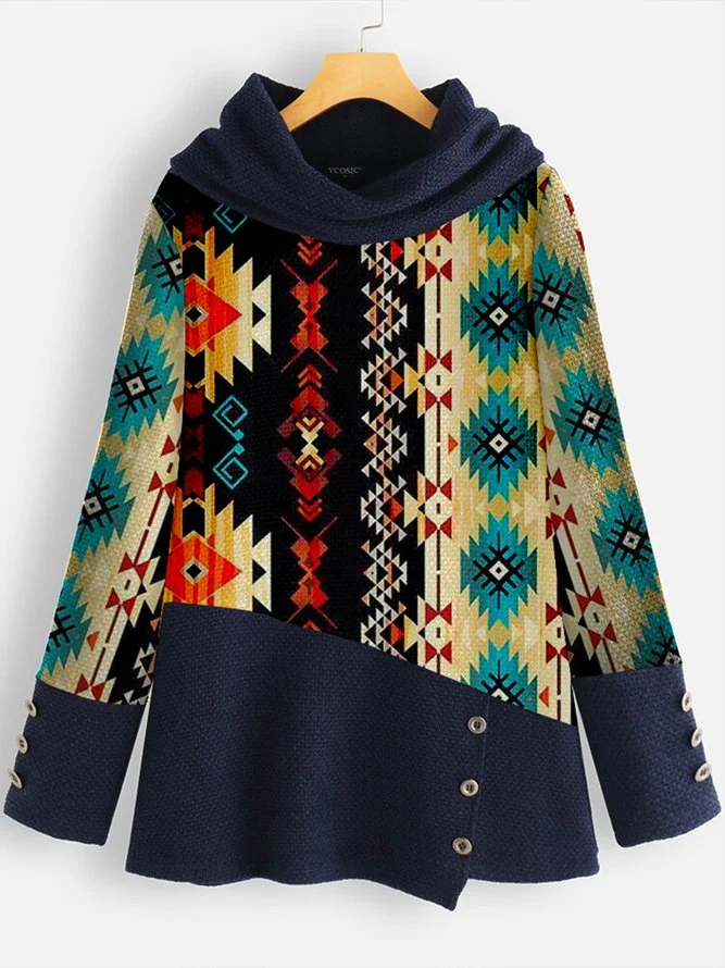 Deep Blue Long Sleeve Tribal Shirts & Tops