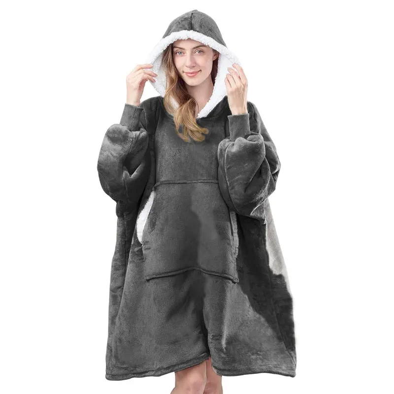 Wearable Blanket Men Women Giant Oversize Hoodie Sweatshirt Sweat Hooded Winter Bathrobe Blanket Sherpa Fleece Outwears
