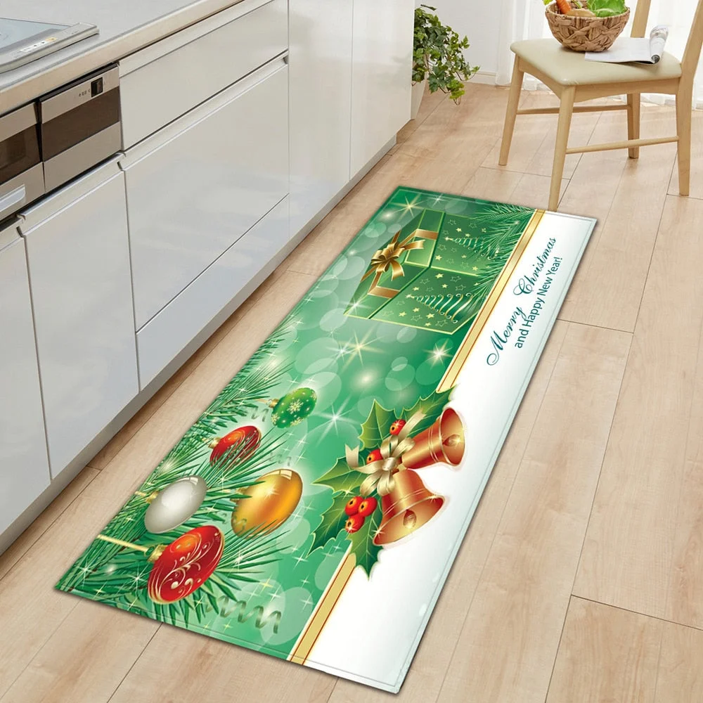 Christmas Kitchen Rug Home Entrance Doormat Living Room Bedroom Children Decoration Carpet Hallway Bathroom Anti-Slip Floor Mat