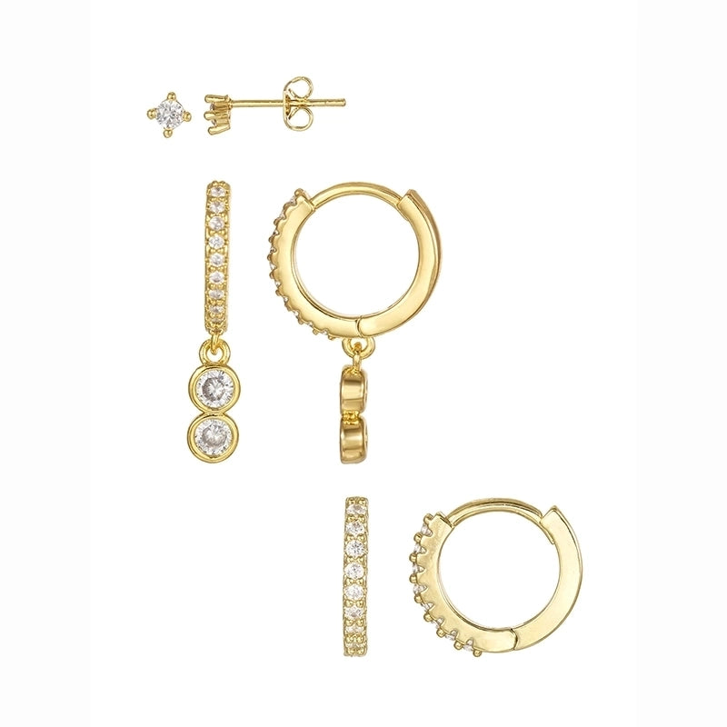 1 Set Minimalist Geometric Inlay Brass Zircon 18K Gold Plated Drop Earrings Earrings