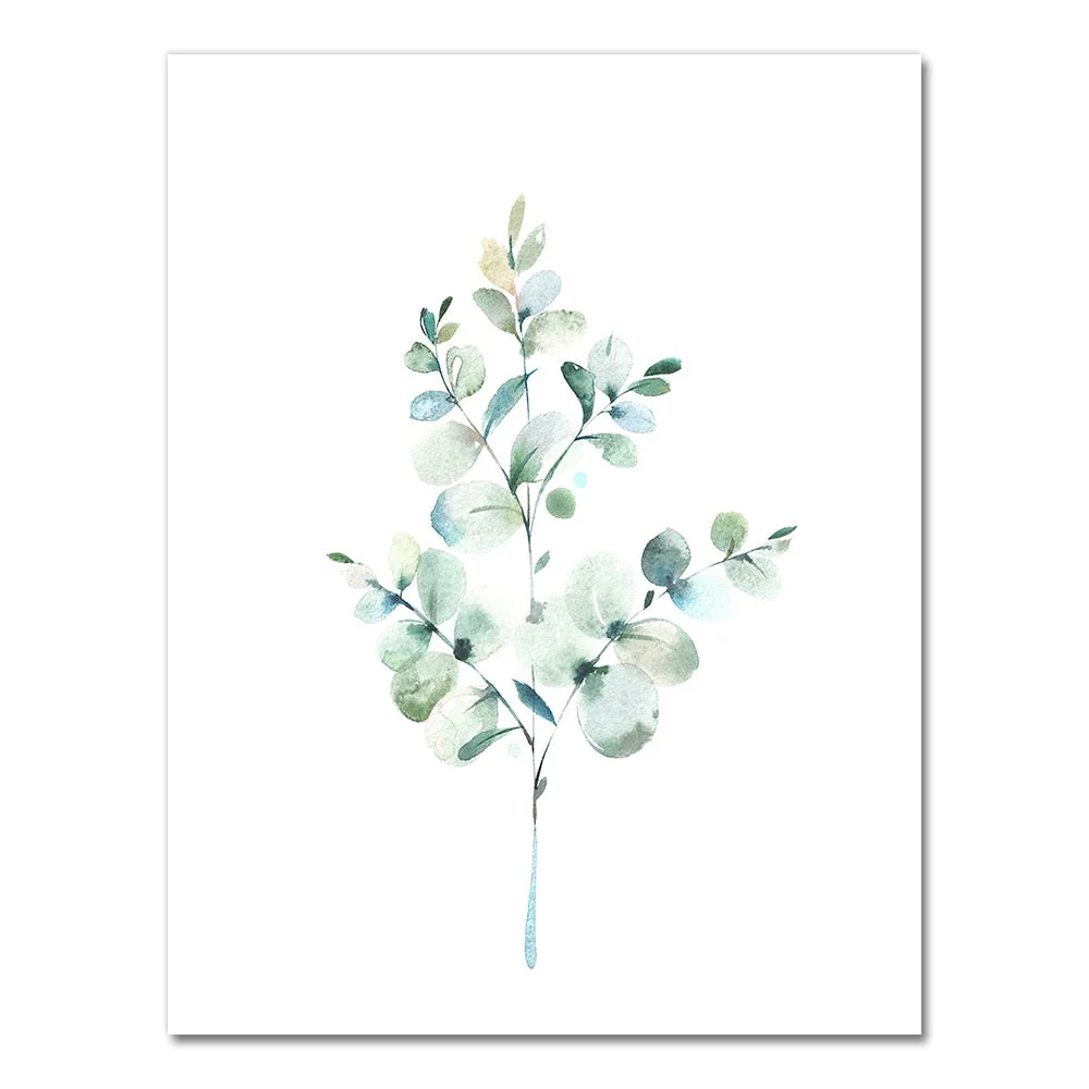 Eucalyptus Watercolor Print Floral Leaf Botanical Greenery Leaves Art Canvas Painting Green Wild Posters Home Wall Art Decor