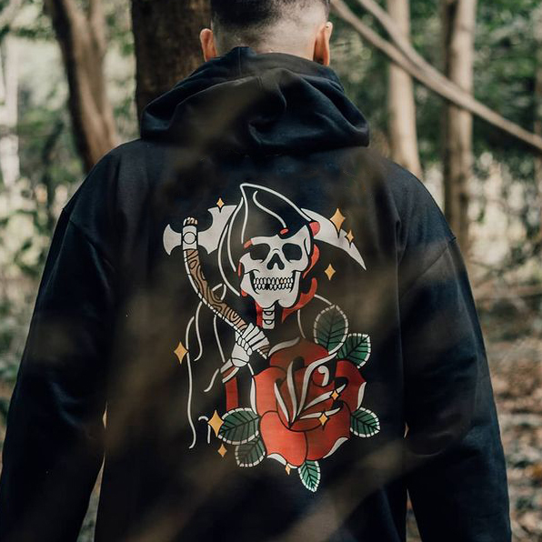 Evil Skull Floral Print Men's Hoodie