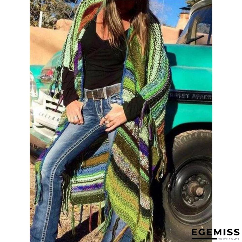 Color-Block Long Sleeve Tassel Knitted Outerwear | EGEMISS